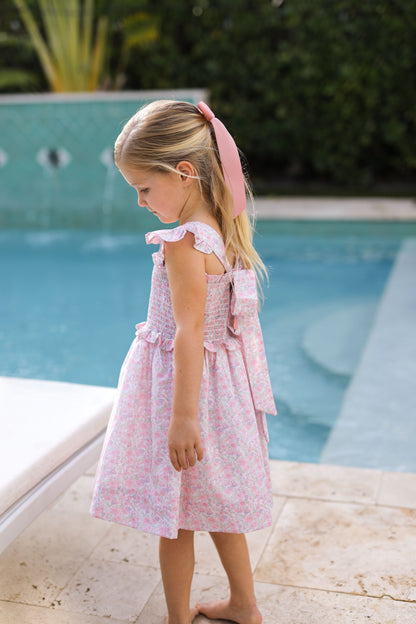 Floral Print Smocked Bow Dress