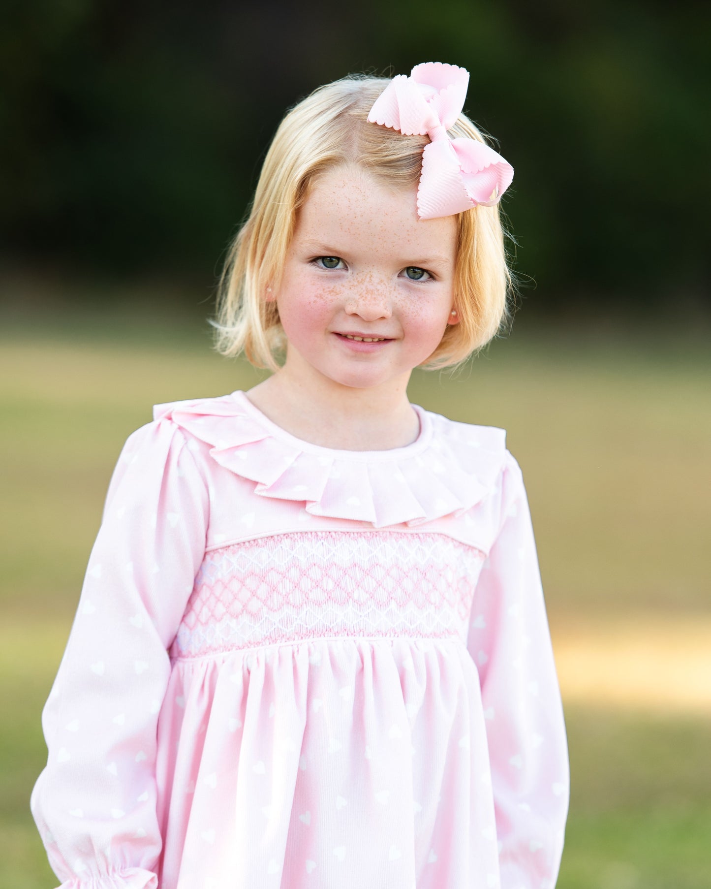 Pink Corduroy Smocked Heart Dress