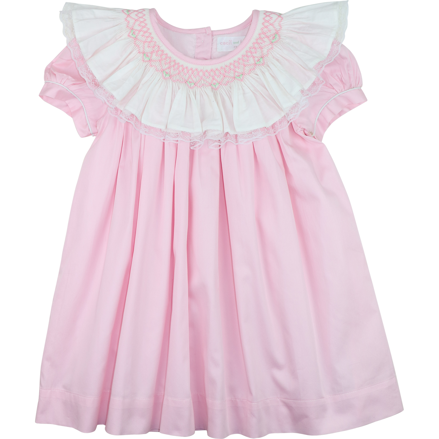 Pink Smocked Ruffle Neck Dress