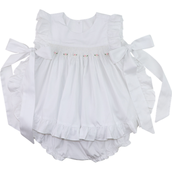 White Embroidered Rosette Diaper Set