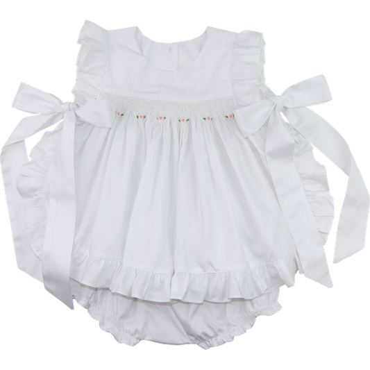 White Embroidered Rosette Diaper Set