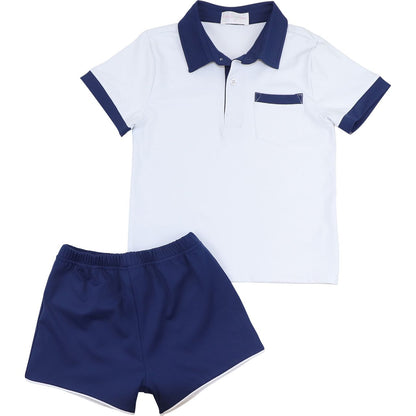 Navy And White Performance Polo Short Set