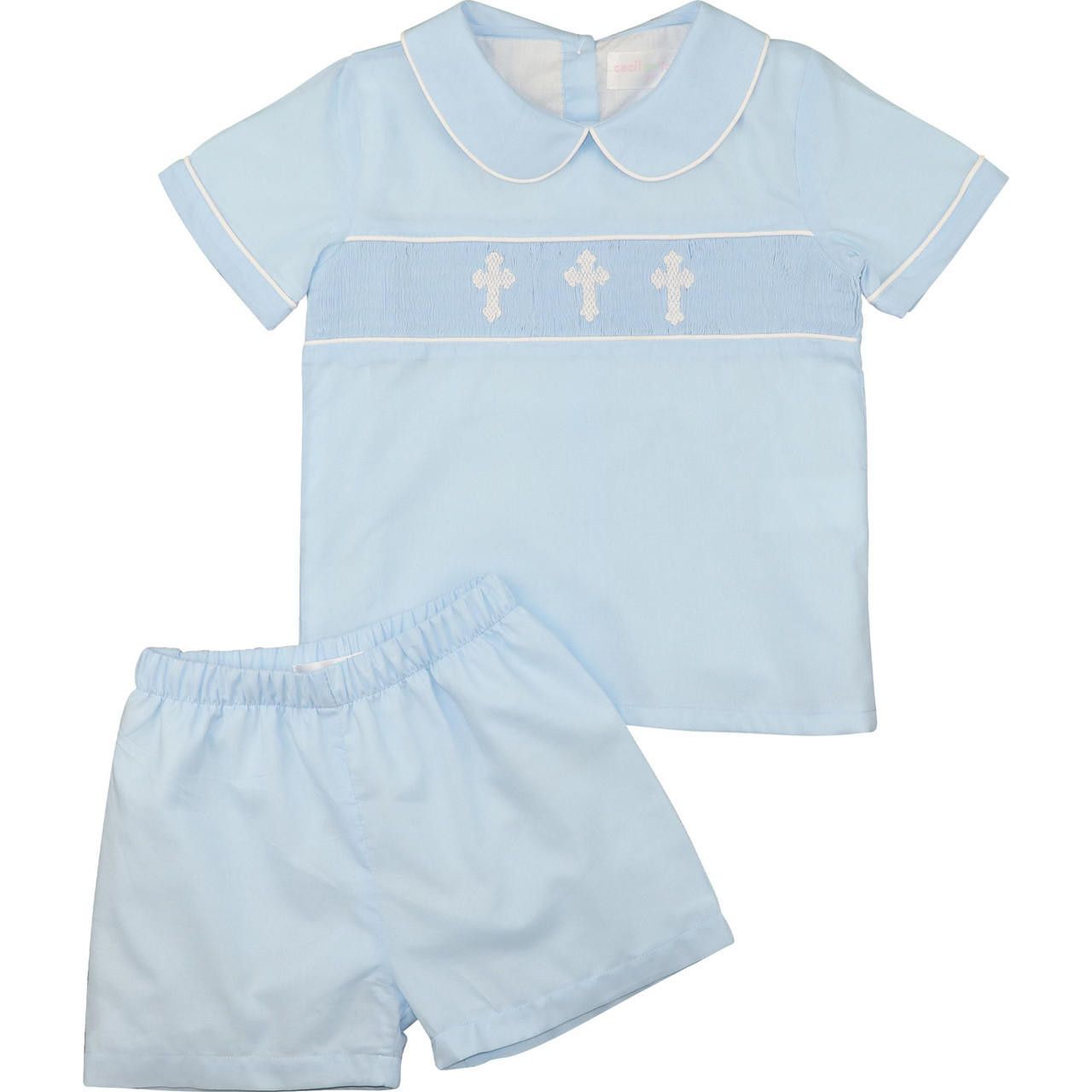 Blue Smocked Crosses Short Set