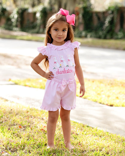 Pink Gingham Applique Bunny Short Set