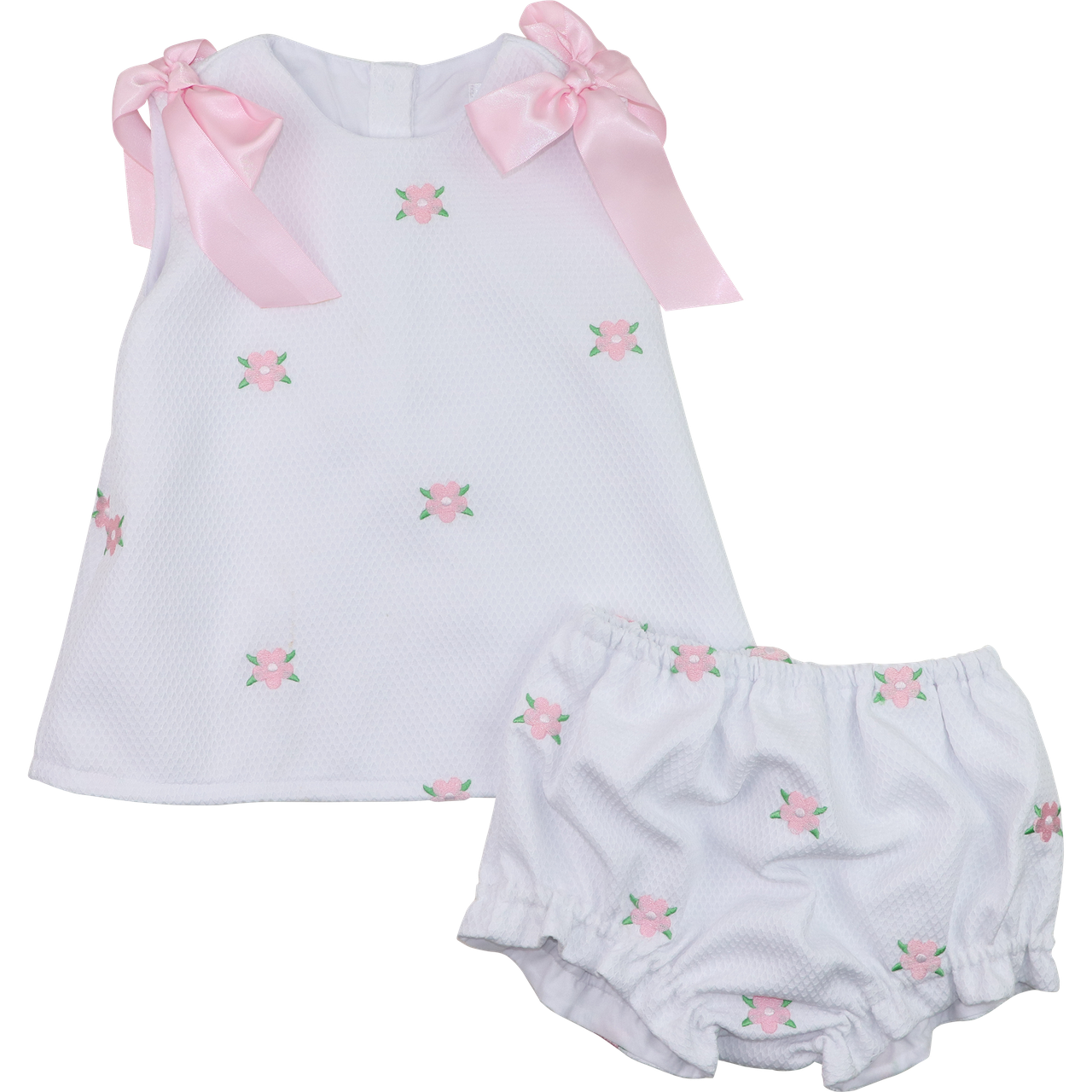 Pink Embroidered Floral Honeycomb Diaper Set