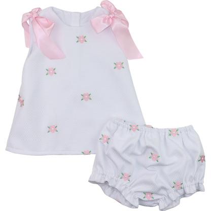 Pink Embroidered Floral Honeycomb Diaper Set