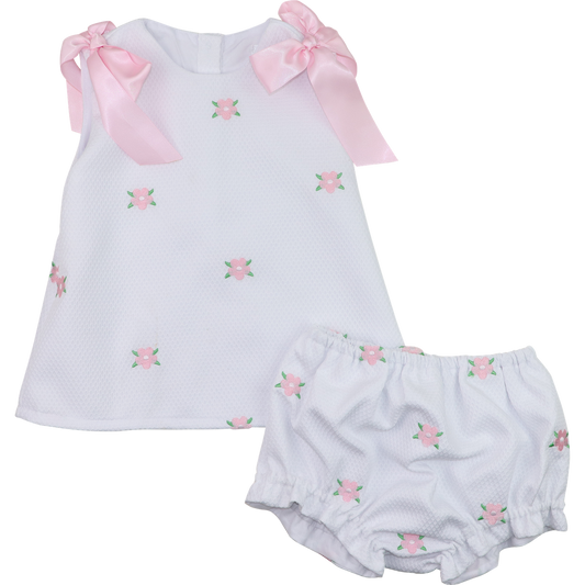 Pink Embroidered Floral Honeycomb Diaper Set