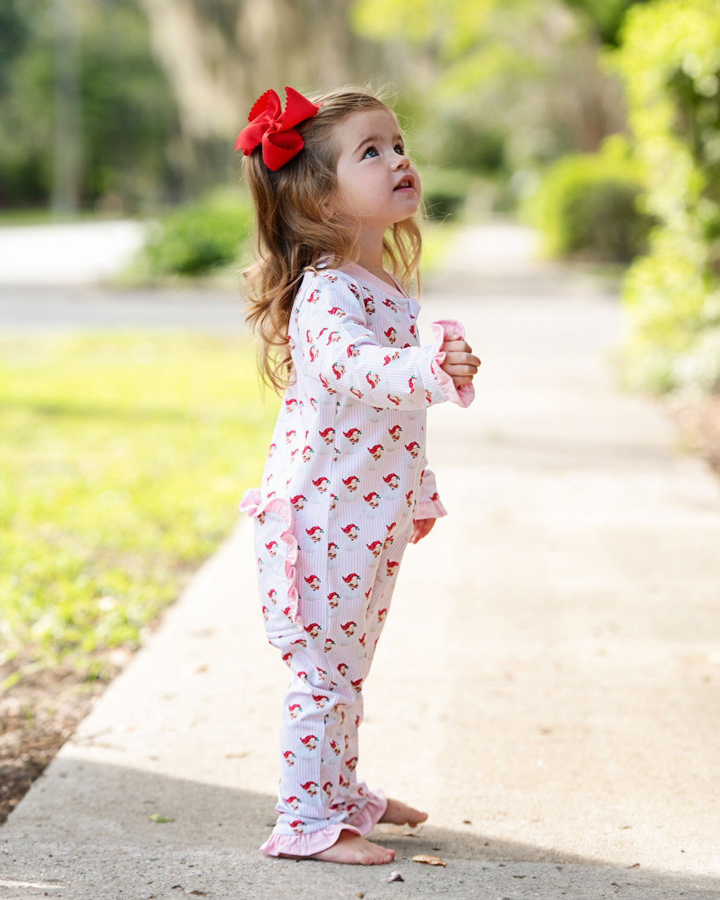 Pink Vintage Santa Print Zipper Pajamas