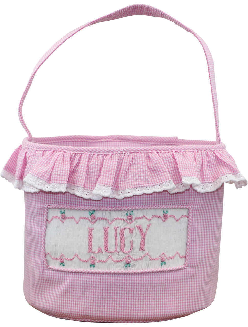 Gingham Seersucker Custom Easter Basket  Monogram - Cecil and Lou