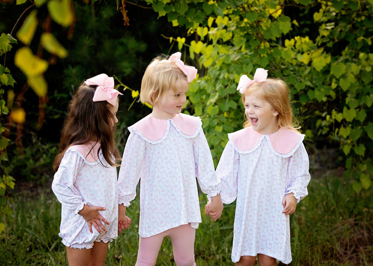 Pink Pumpkin And Bow Knit Eyelet Bubble