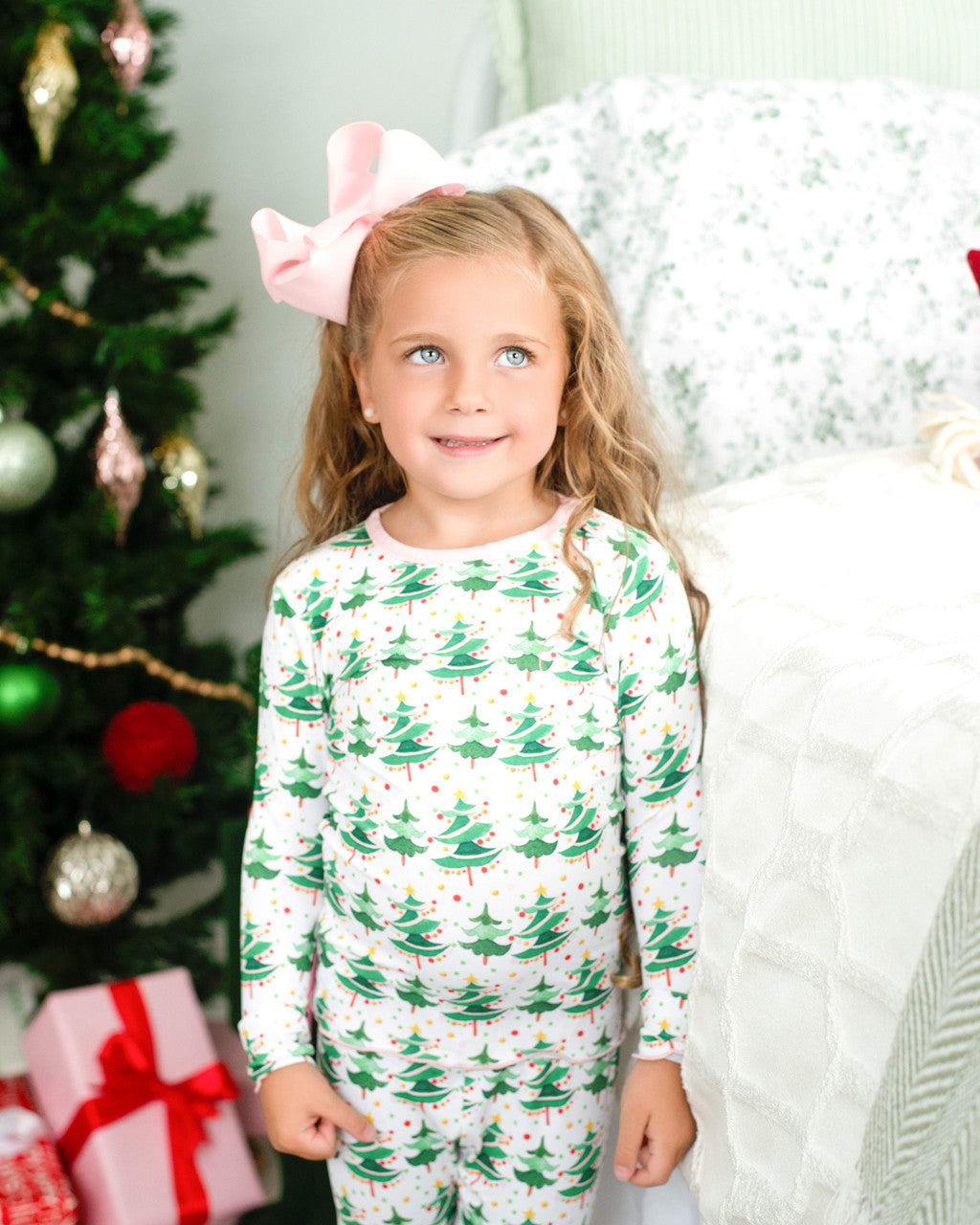 Pink And Green Knit Christmas Tree Zipper Pajamas