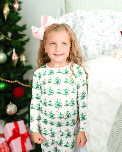 Pink And Green Knit Christmas Tree Pajamas