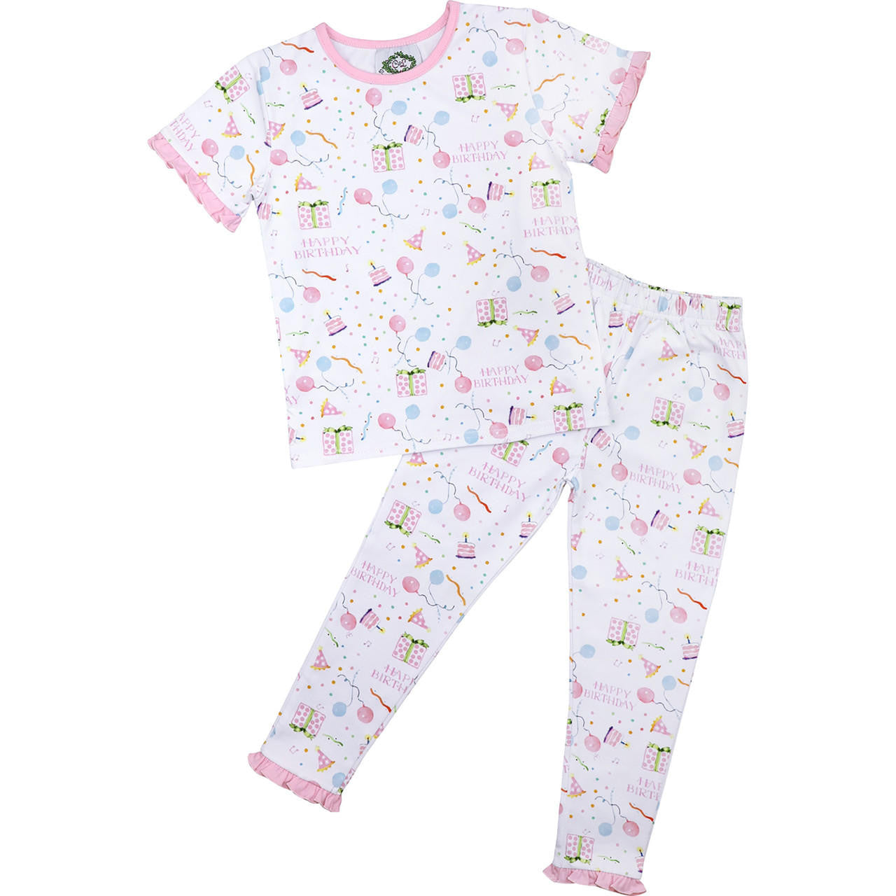 Girls Birthday Print Knit Pajamas Smocked Threads