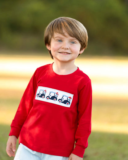 Red And Blue Corduroy Smocked Valentine Golf Cart Pant Set