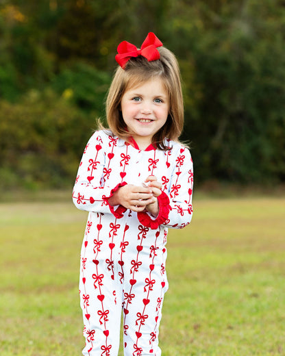 Hearts And Bows Knit Zipper Pajamas