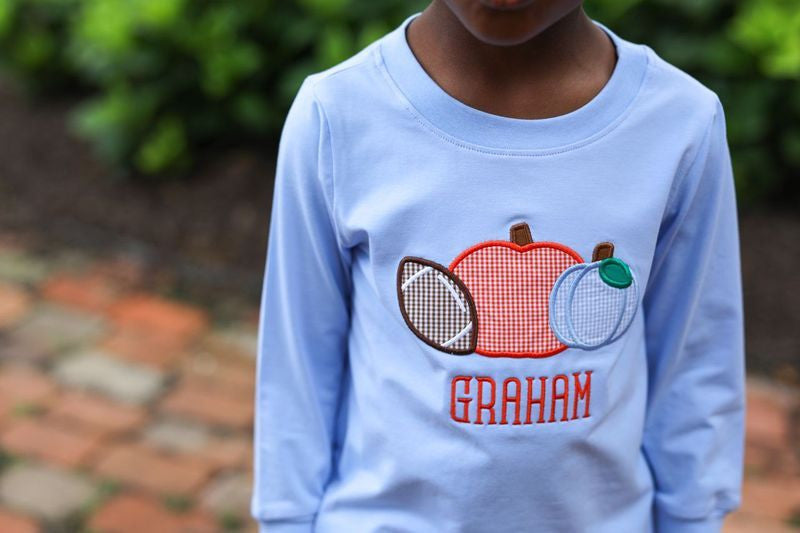 Blue Knit Football And Pumpkin Shirt