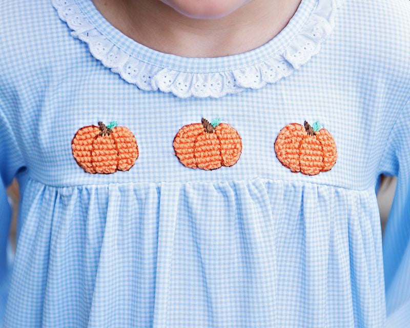 Blue Gingham Knit Crochet Pumpkin Legging Set