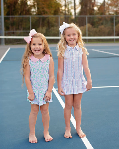 Pink And Blue Bow Striped Knit Tennis Dress