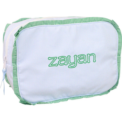 Green And Blue Gingham Zipper Pouch  