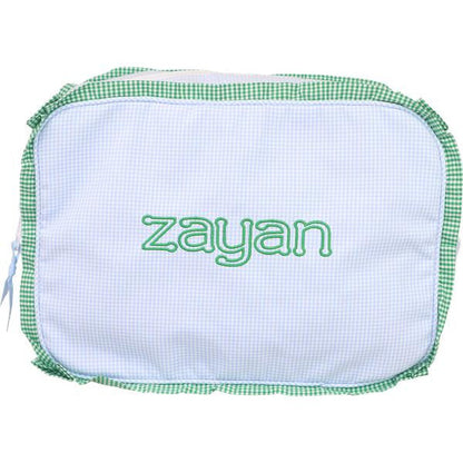 Green And Blue Gingham Zipper Pouch  