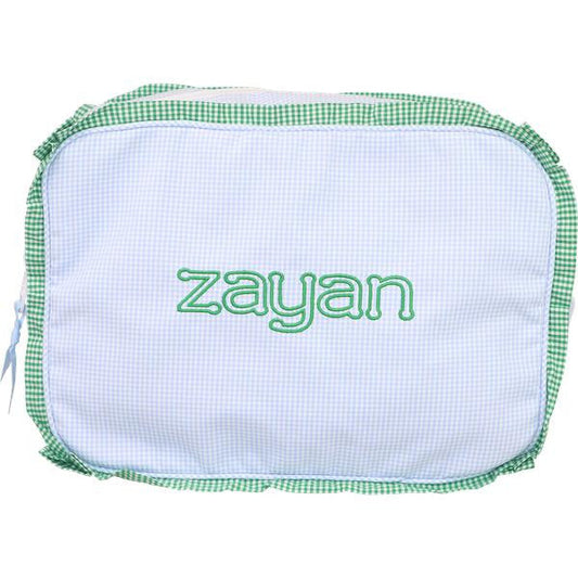 Green And Blue Gingham Zipper Pouch  