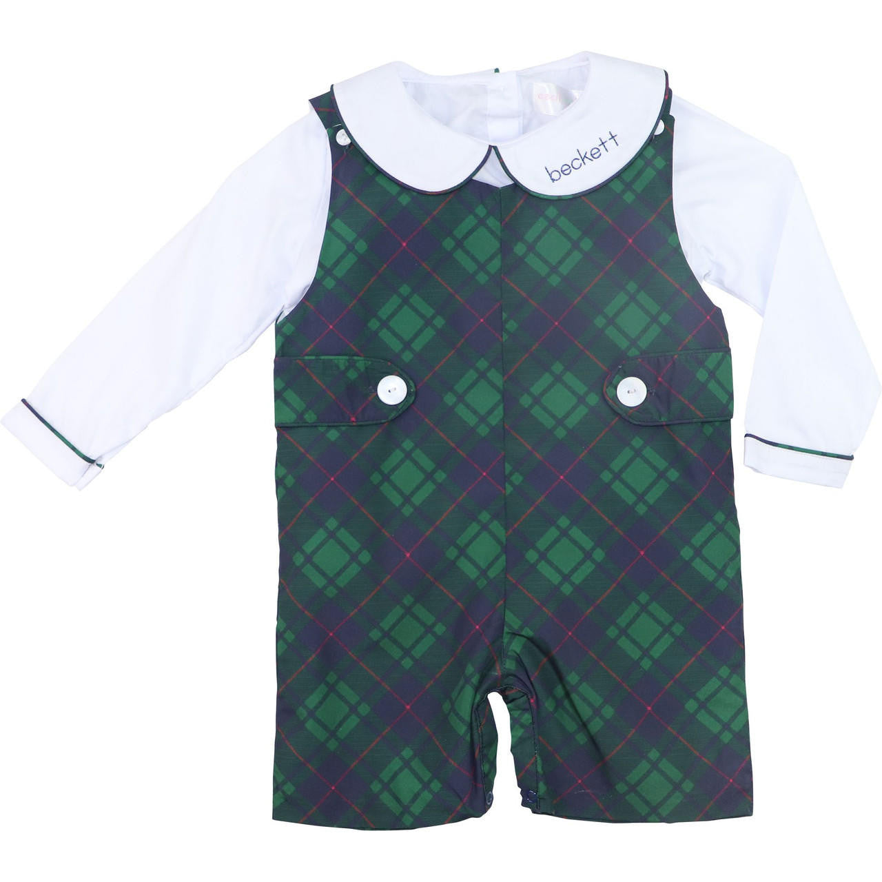 Green And Navy Plaid Jon Jon (Shirt Included) - Shipping Early November  Monogram