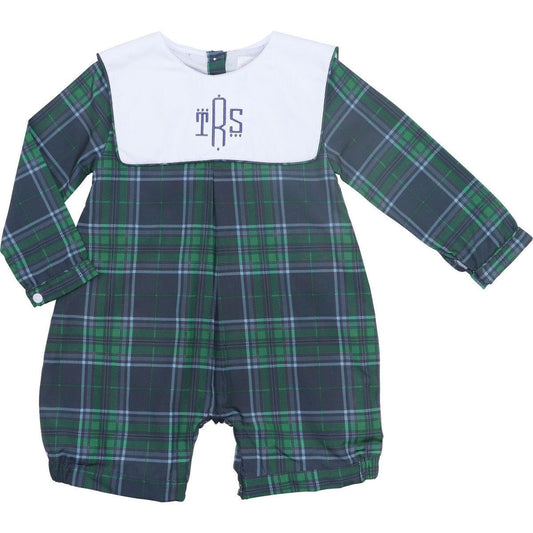 Green And Navy Plaid Short Romper - Shipping Early December  Monogram