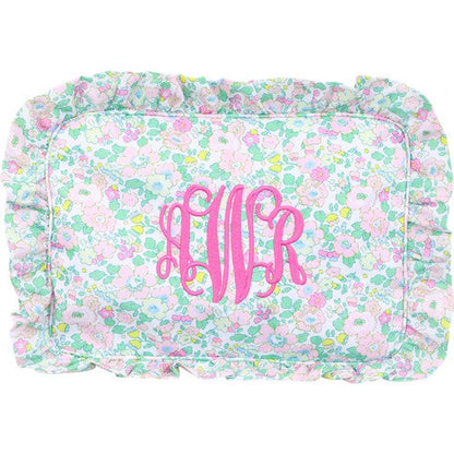 Green and Pink Floral Ruffle Pouch