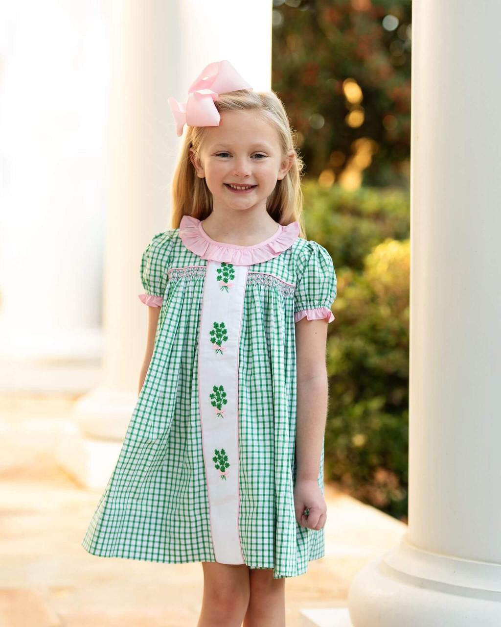 Green And Pink Windowpane Smocked Shamrock Dress  Smocked Threads