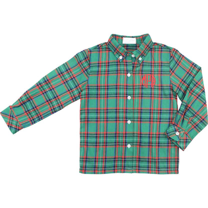 Green And Red Plaid Flannel Button Down Polo Shirt - Shipping Mid November  Monogram