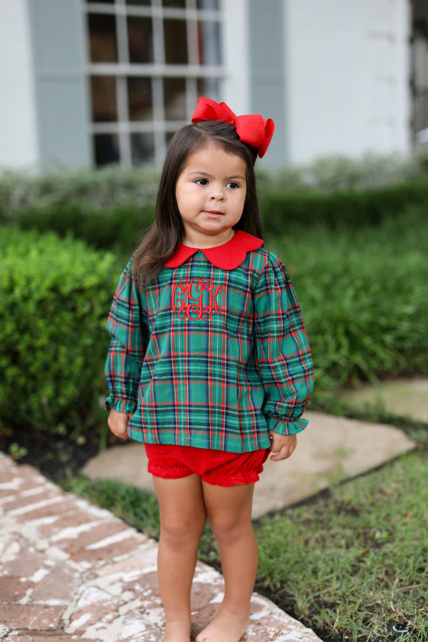 Green And Red Plaid Flannel Corduroy Diaper Set - Shipping Mid November  Monogram