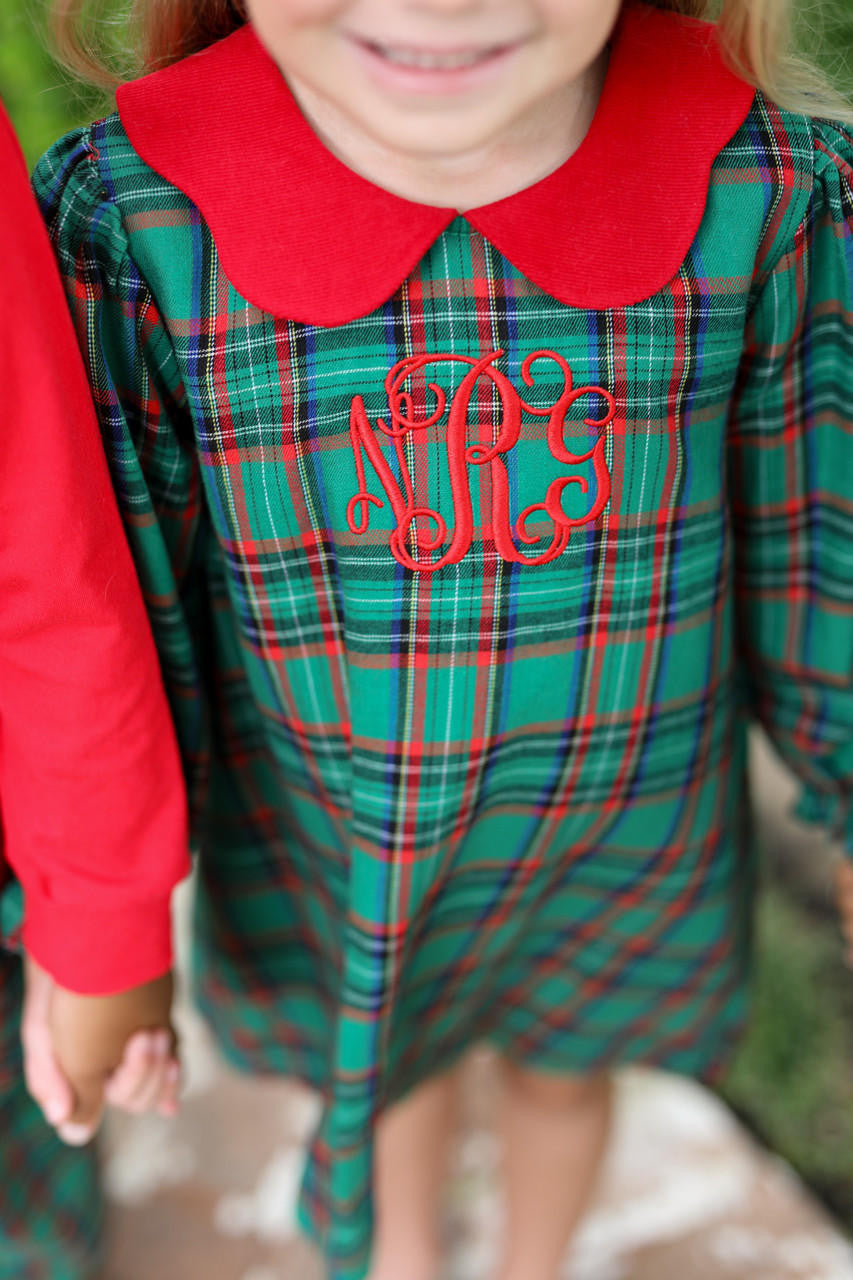 Green And Red Plaid Flannel Dress - Shipping Mid November  Monogram