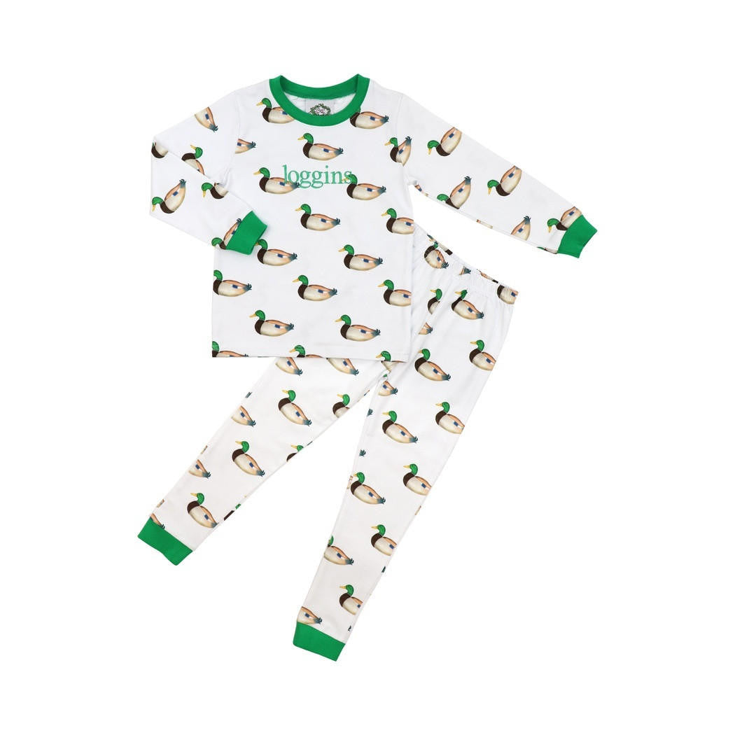 Green And White Knit Mallard Pajamas   Monogram - Cecil and Lou