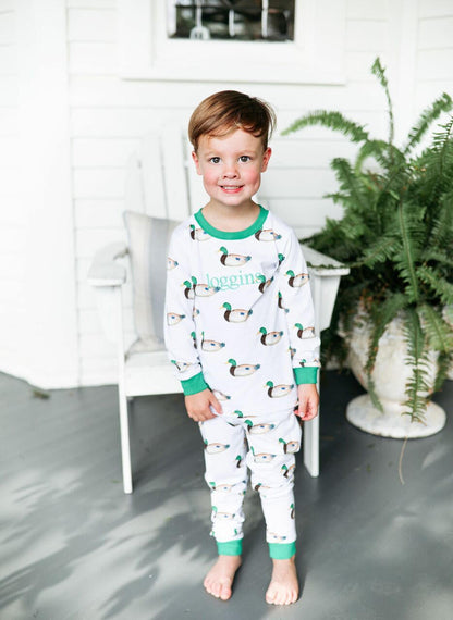 Green And White Knit Mallard Pajamas   Monogram - Cecil and Lou