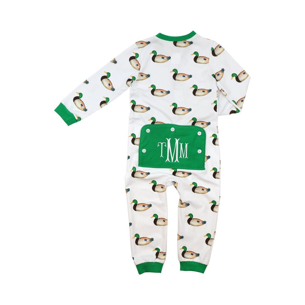 Green And White Knit Mallard Zipper Pajamas  Monogram - Cecil and Lou