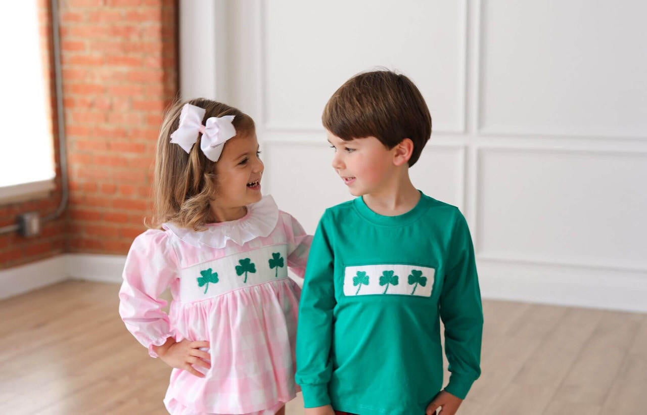 Green Smocked Shamrock Knit Shirt