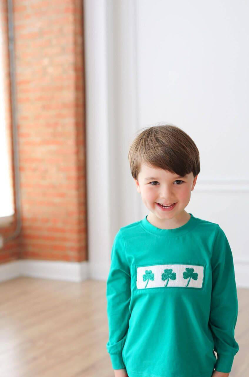 Green Smocked Shamrock Knit Shirt