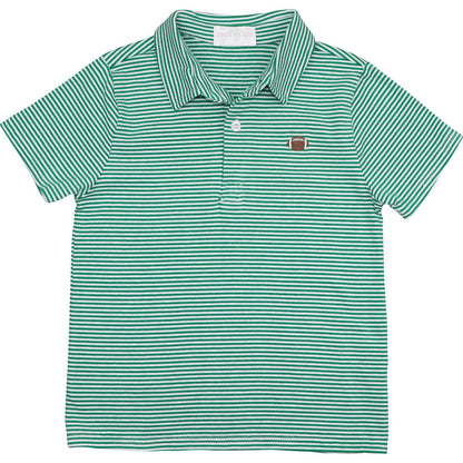 Green Stripe Knit Embroidered Football Polo  Smocked Threads