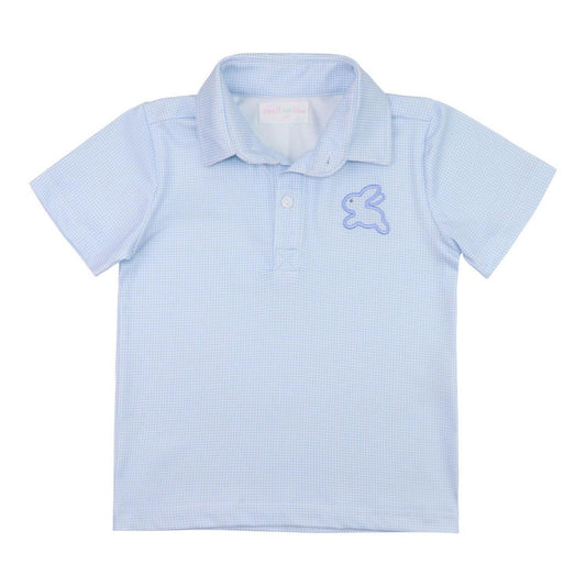 Blue Gingham Applique Bunny Knit Polo