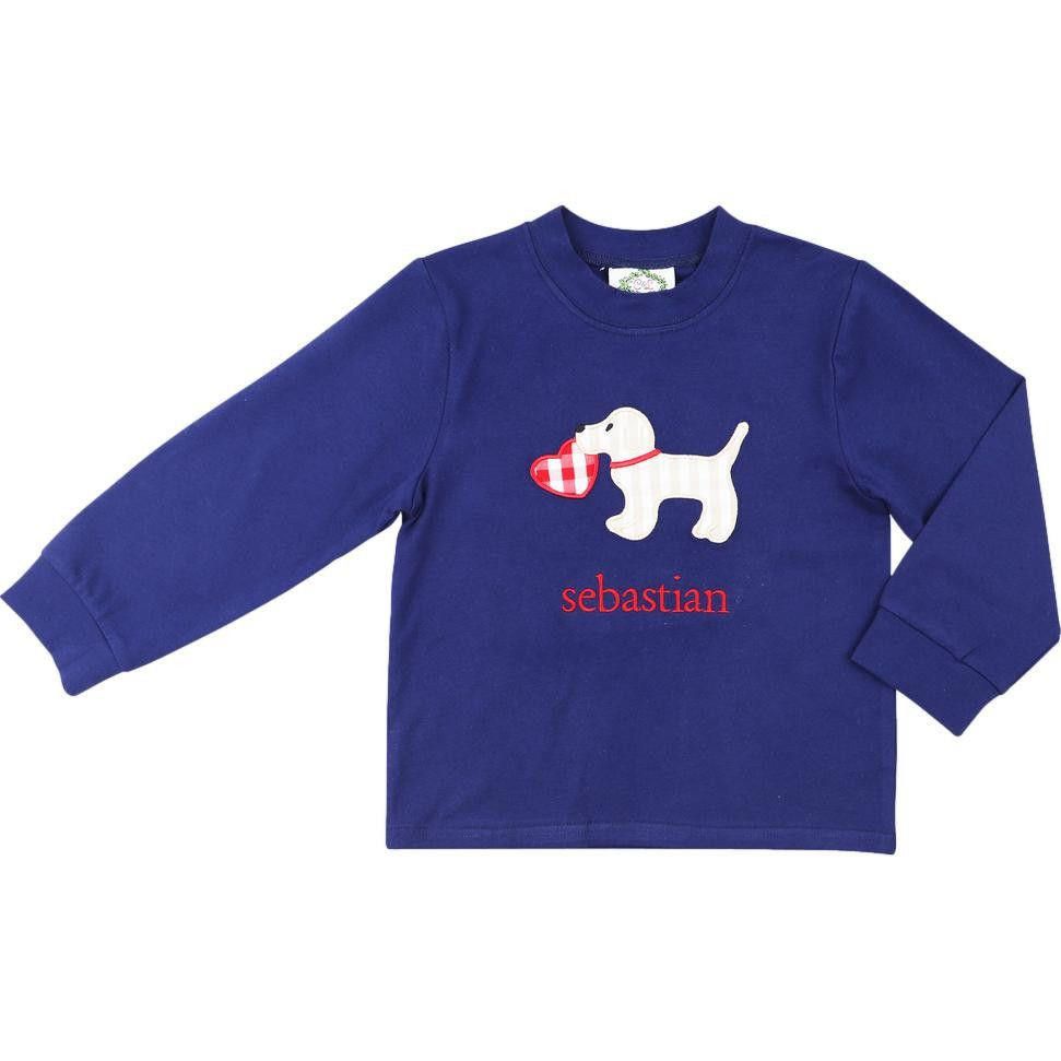 Navy Knit Applique Valentine Puppy Shirt