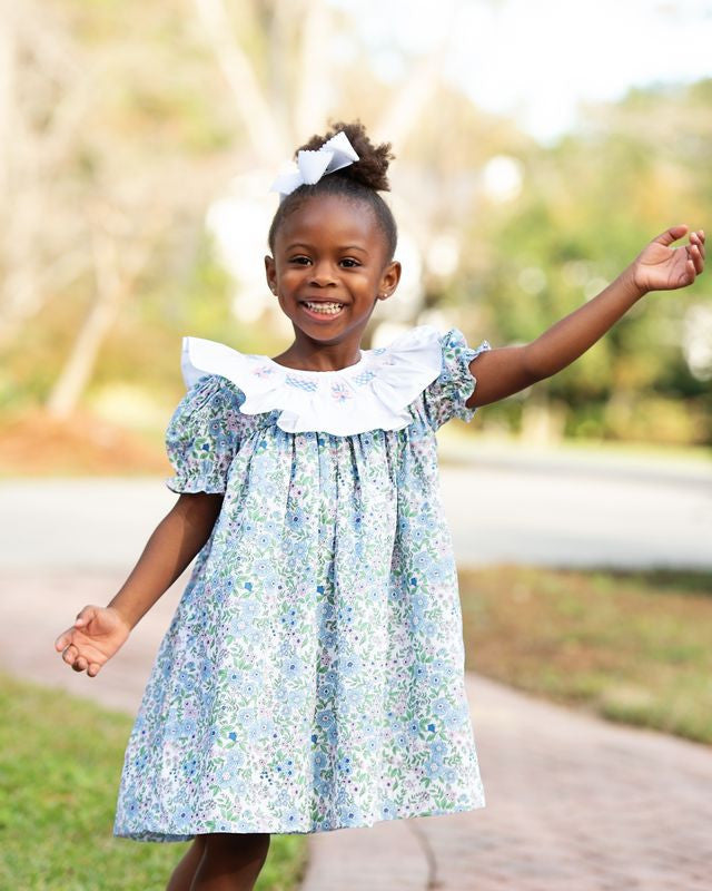 Floral Smocked Ruffle Collar Dress