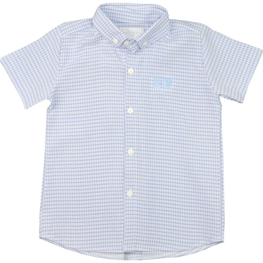 Blue Gingham Seersucker Button Down Shirt