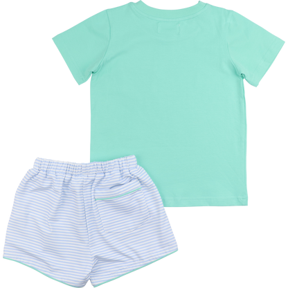 Mint And Blue Striped Knit Short Set