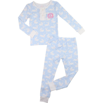 Blue And White Bunny Knit Pajamas