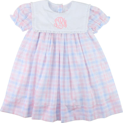 Pink And Blue Plaid Eyelet Dress