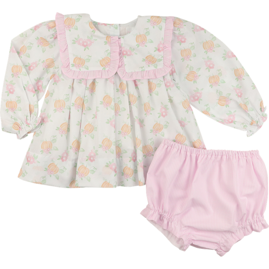 Pink Gingham Floral Pumpkin Diaper Set