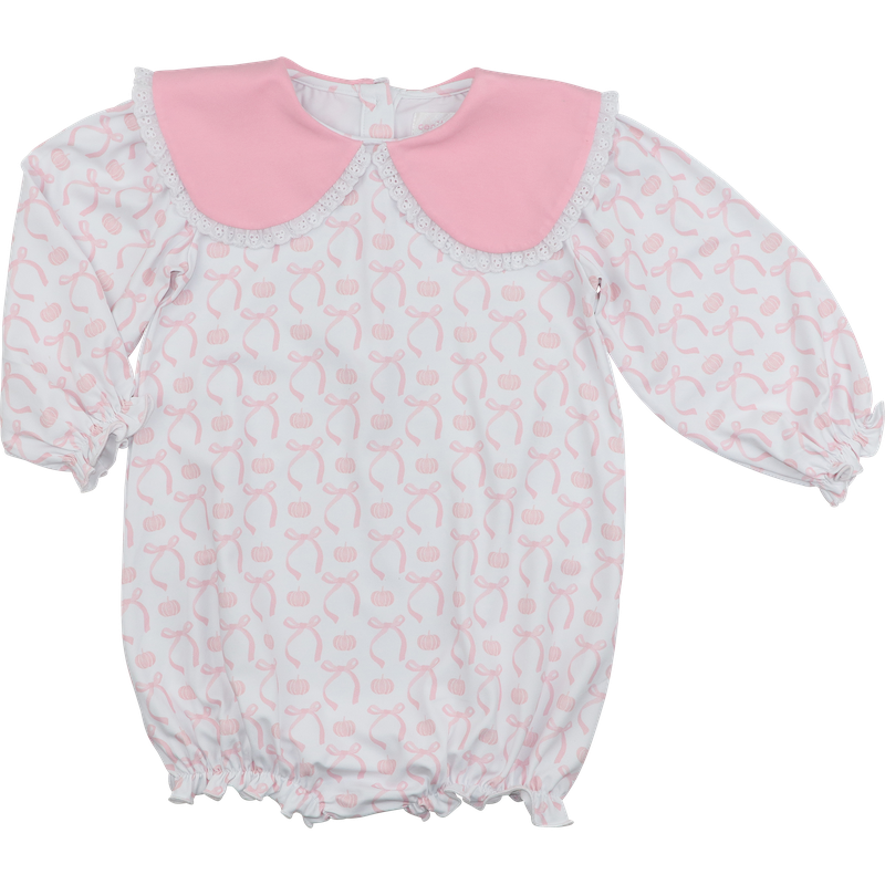 Pink Pumpkin And Bow Knit Eyelet Bubble