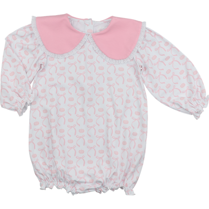 Pink Pumpkin And Bow Knit Eyelet Bubble