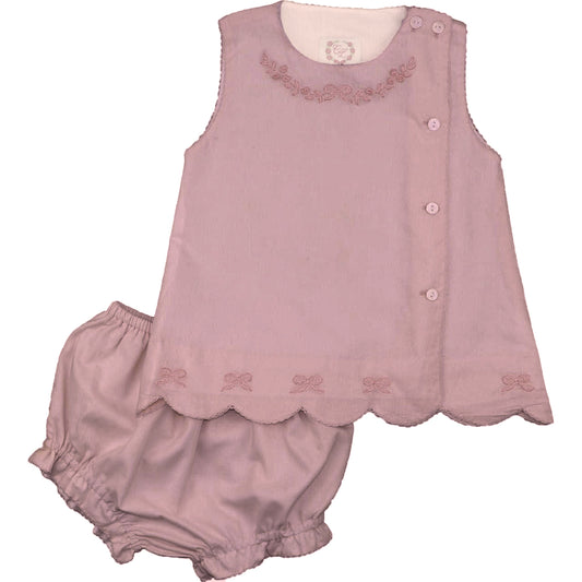 Pink Embroidered Scalloped Diaper Set