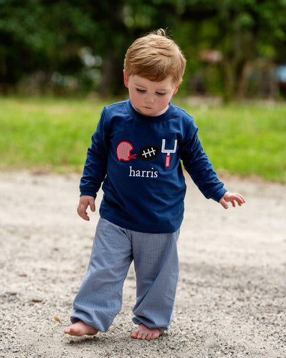 Navy Gingham Football Ankle Pant Set